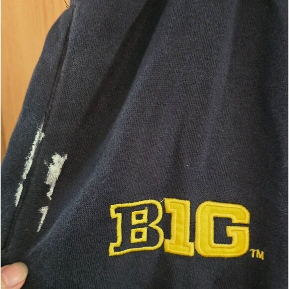 Vintage University Of Michigan Wolverines Sweatpants L Big 10 Navy Blue Distress - Picture 4 of 9